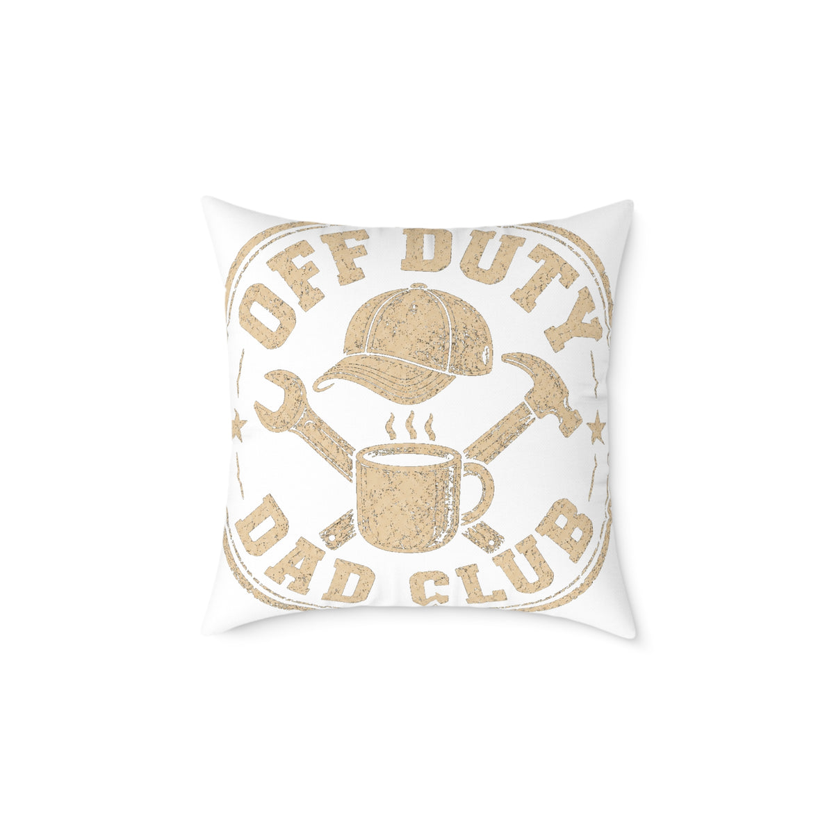Milo Bailey Dog Dad Mom Square Pillow — "Off Duty Dad Club" Rustic Workshop Decorative Throw Pillow