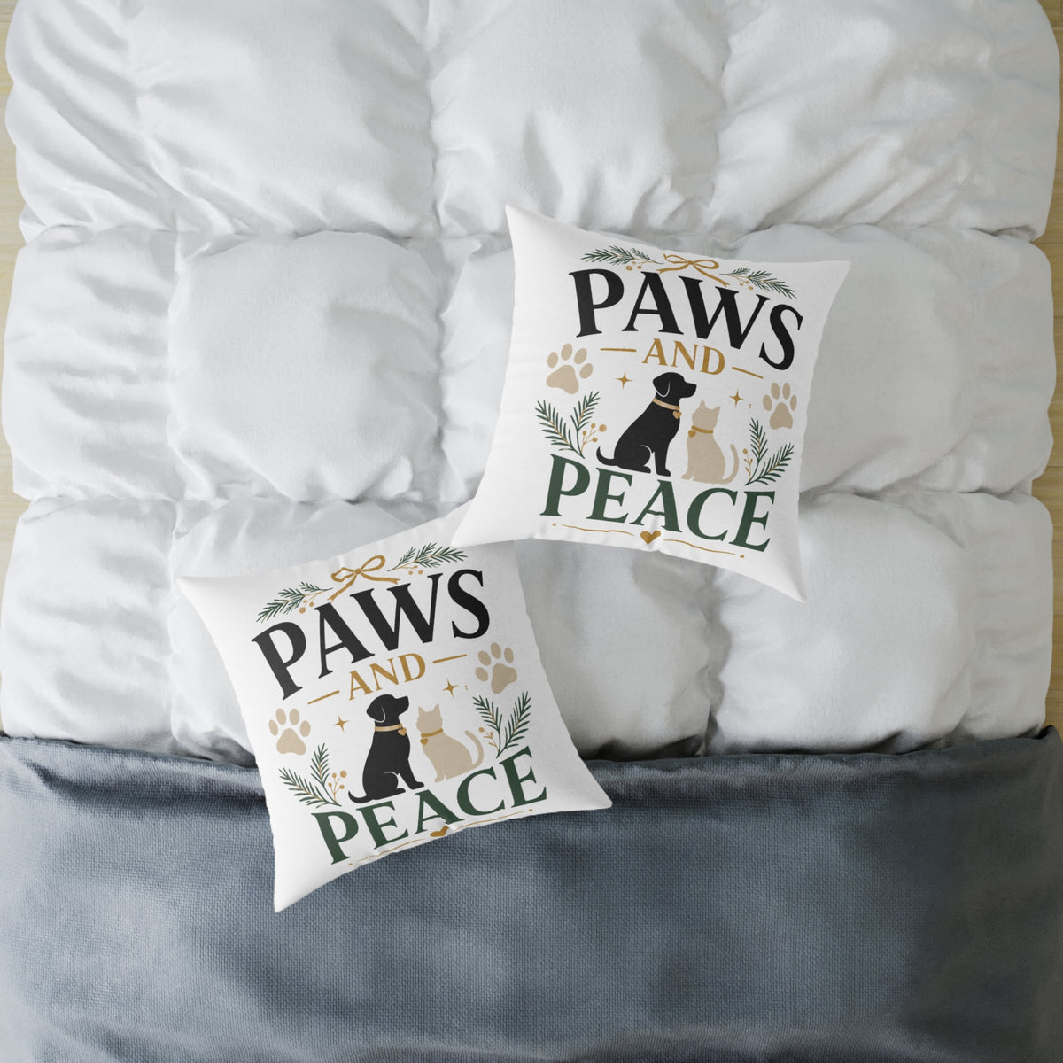 Christmas Paws and Peace Holiday Throw Pillow — Dog & Cat Christmas Decorative Cushion