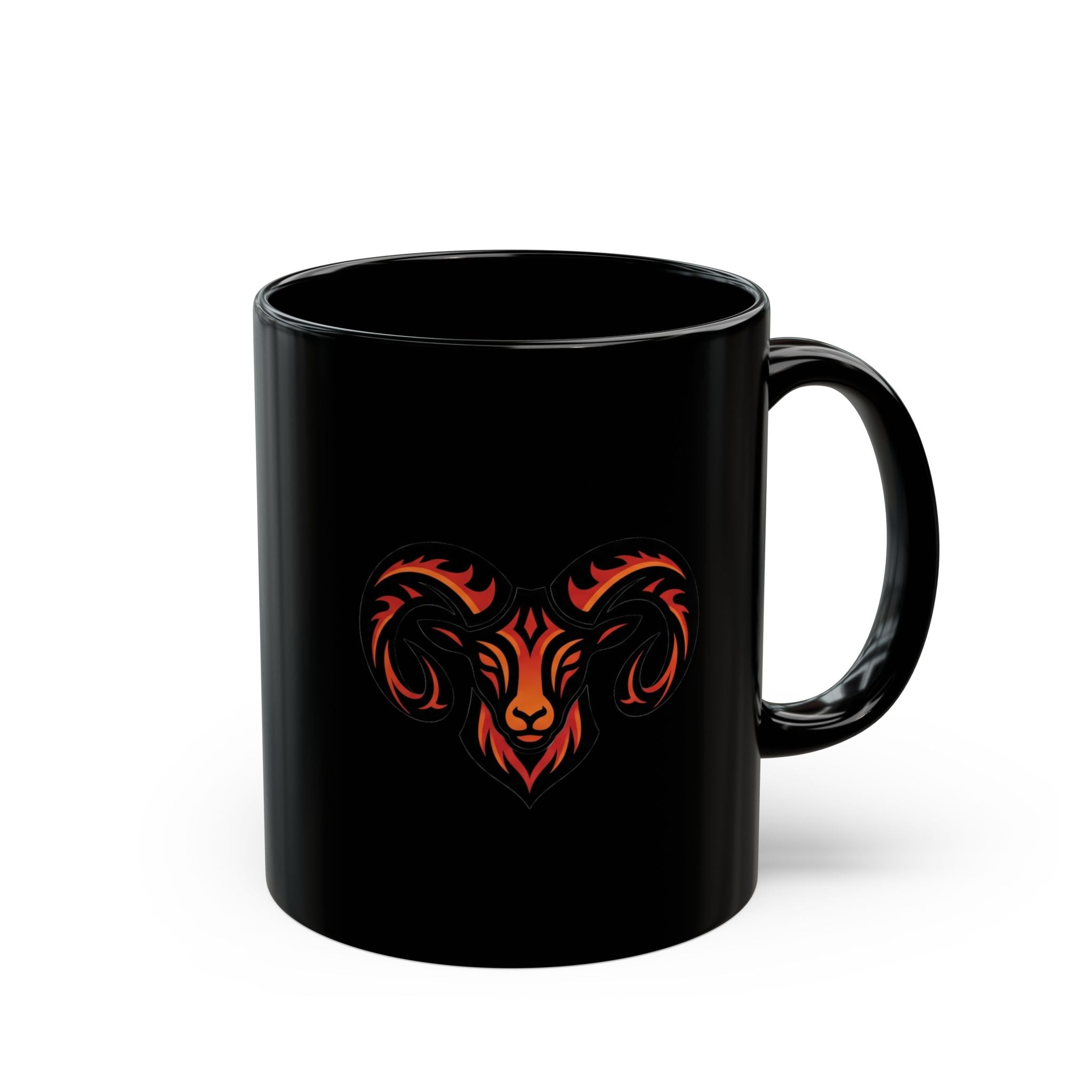 Ram Skull Black Mug — Fiery Aries Goat Head Coffee Cup