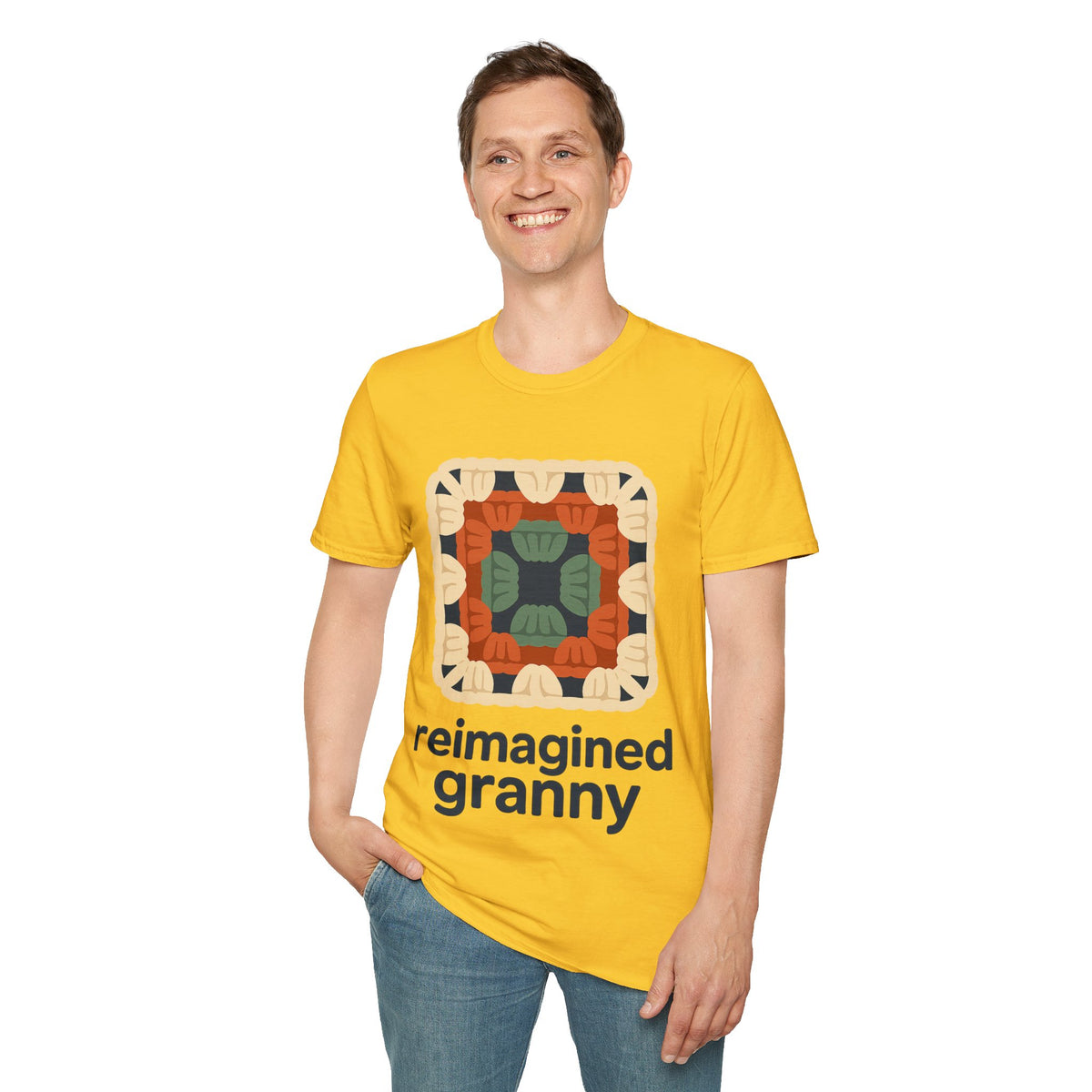 "Reimagined Granny" Retro Crochet Tee | Colorful Granny Square T-Shirt - Trending Now - September 2026