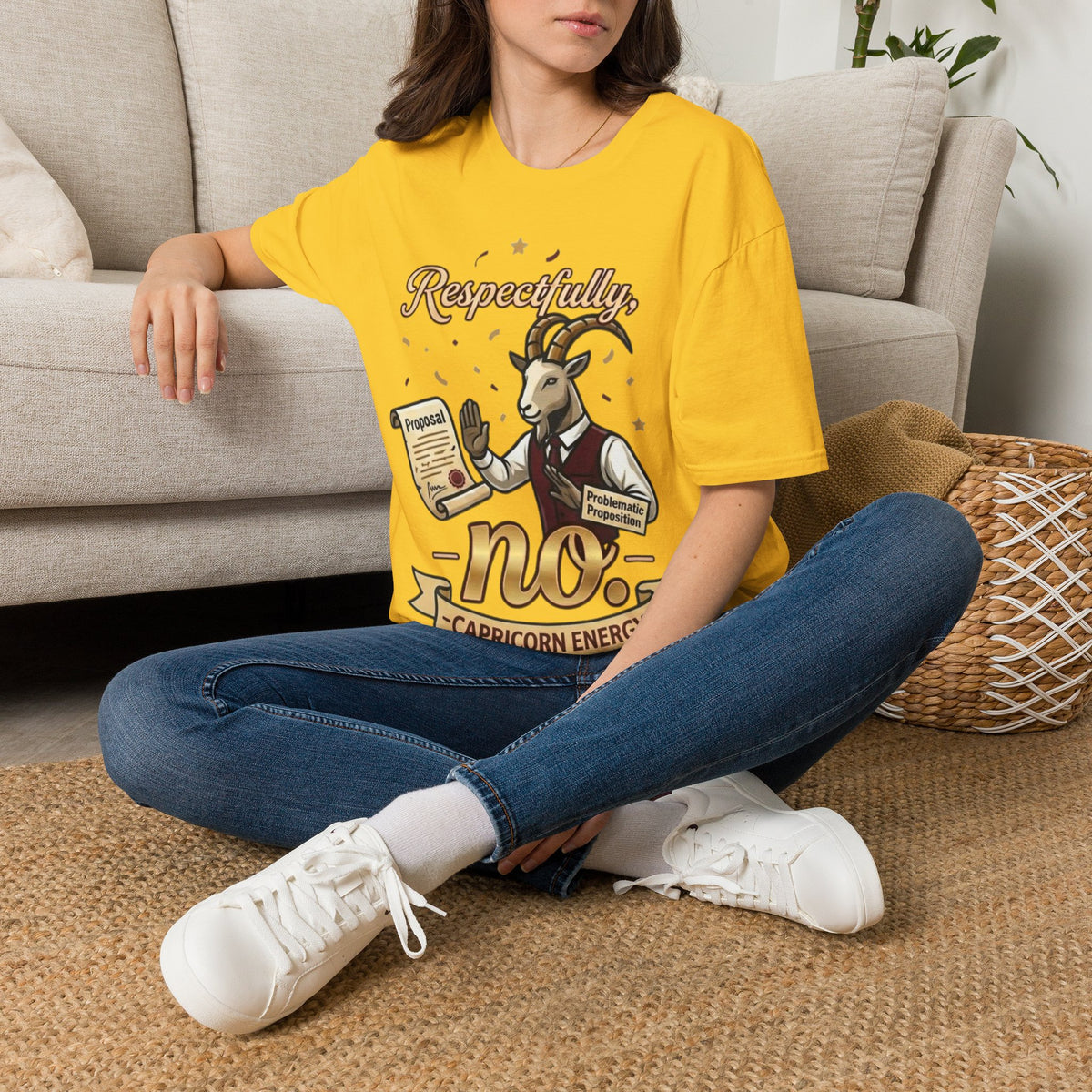 T-Shirt — "Respectfully, No" Capricorn Goat Proposal Funny Zodiac Tee