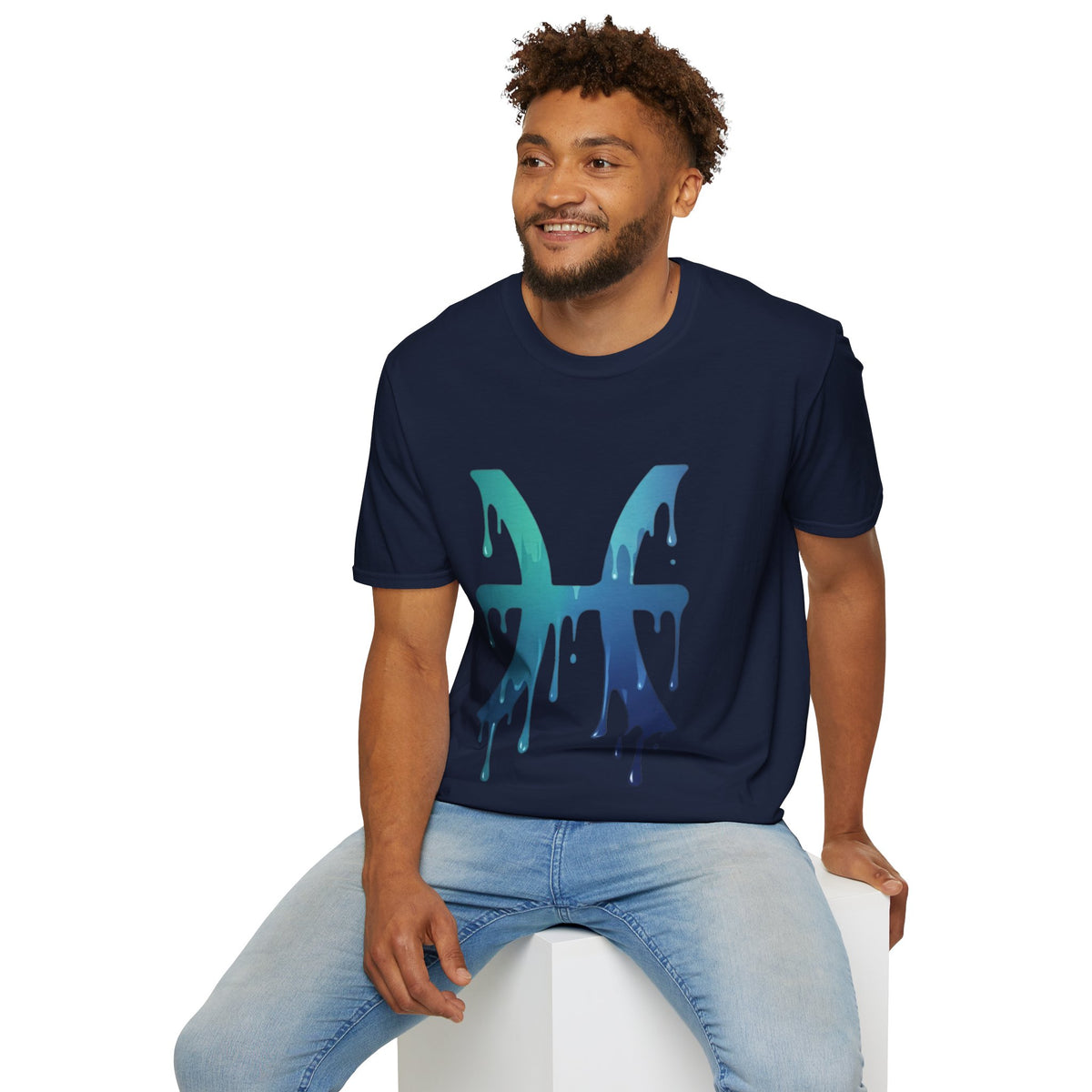 Pisces Drip Zodiac T-Shirt — Blue Gradient Astrological Tee