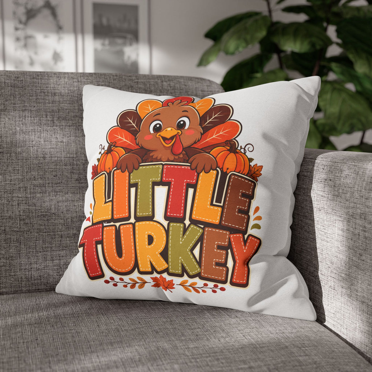 Thanksgiving Little Turkey Throw Pillowcase — Cute Thanksgiving Kids Pillow