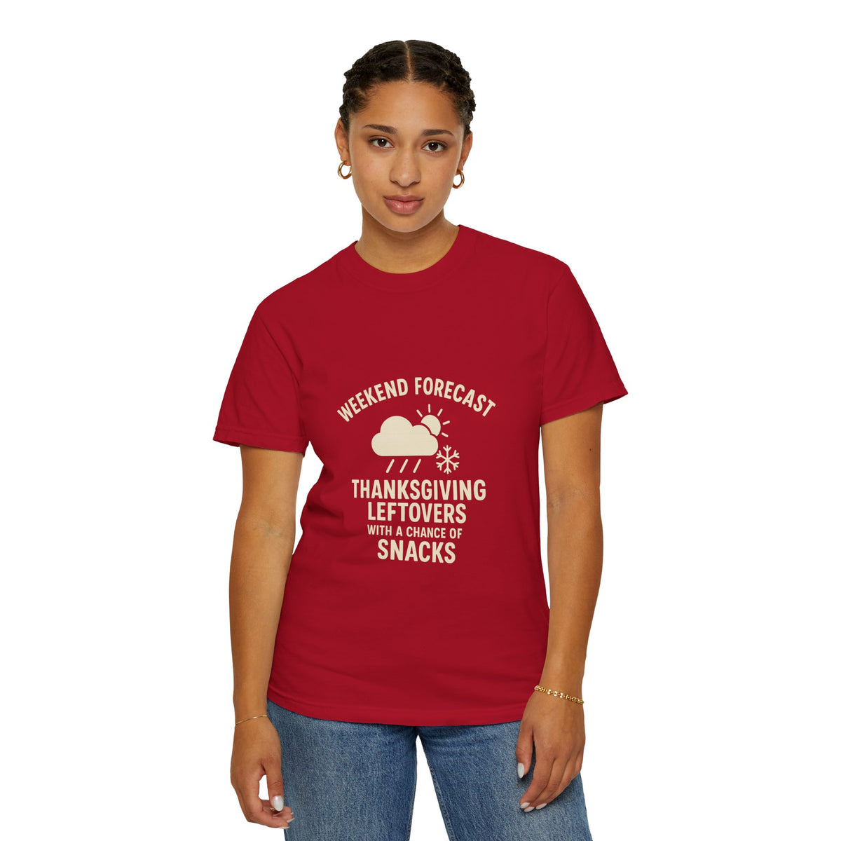 Thanksgiving Leftovers T-Shirt — “Weekend Forecast: Thanksgiving Leftovers with a Chance of Snacks” - Trending Now - October 2026