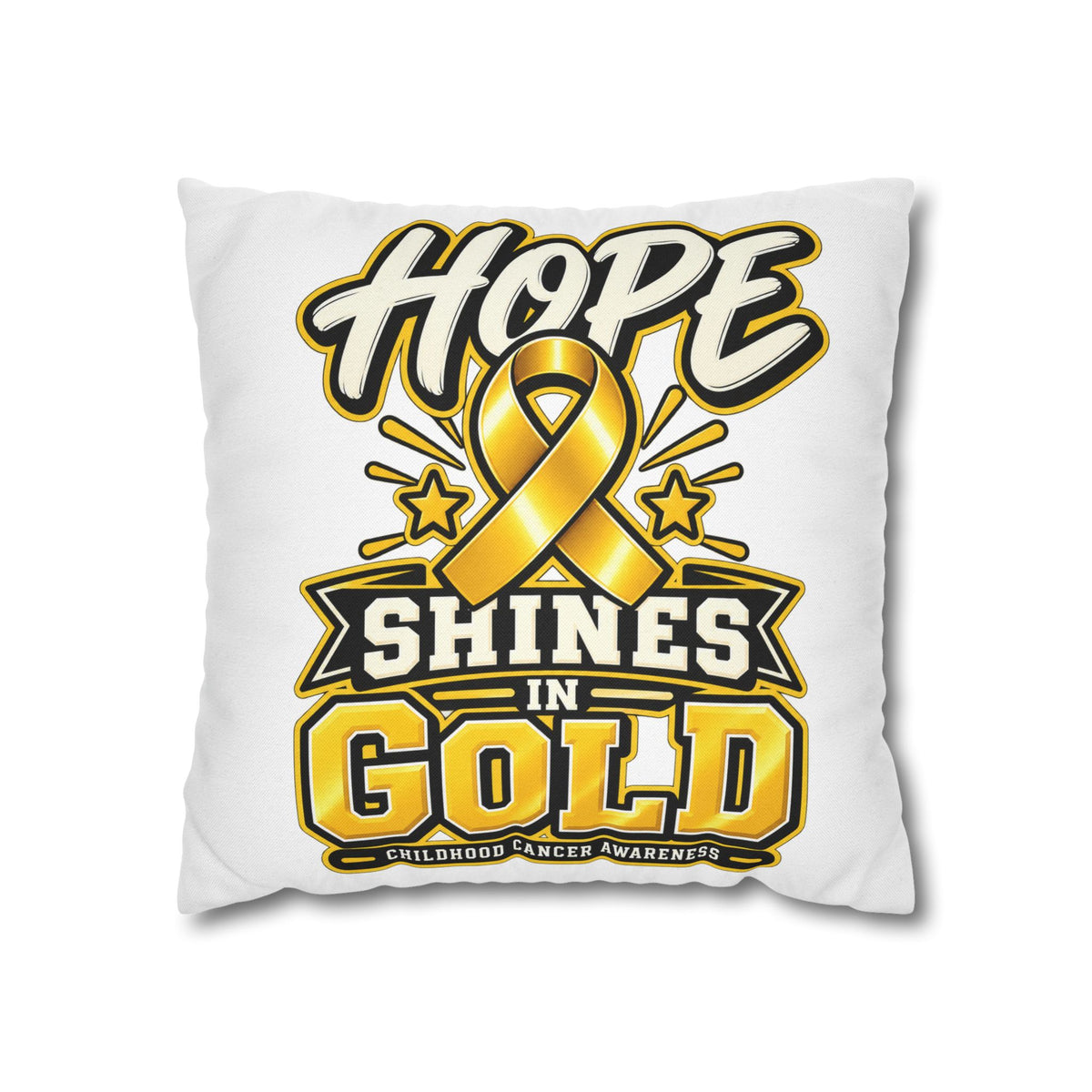 Hope Shines in Gold Pillowcase — Childhood Cancer Awareness Ribbon Decorative Pillow