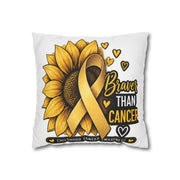 Childhood Cancer Brave Than Cancer Sunflower Ribbon Square Pillowcase