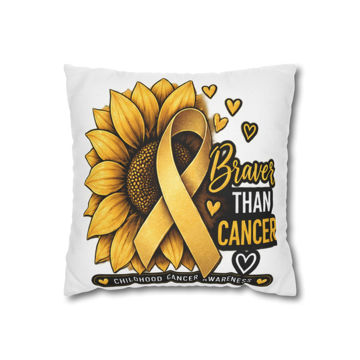 Childhood Cancer Brave Than Cancer Sunflower Ribbon Square Pillowcase