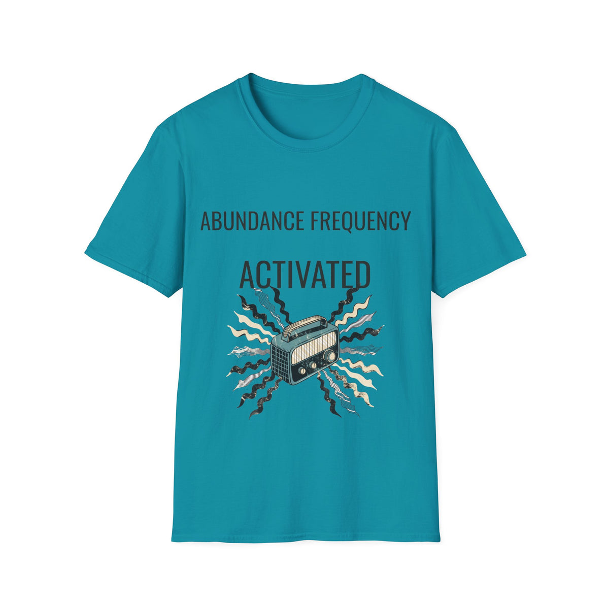 "Abundance Frequency Activated" Retro Radio Tee - Aesthetic Law Of Attraction Manifest White T-Shirt - Trending Now - September 2026