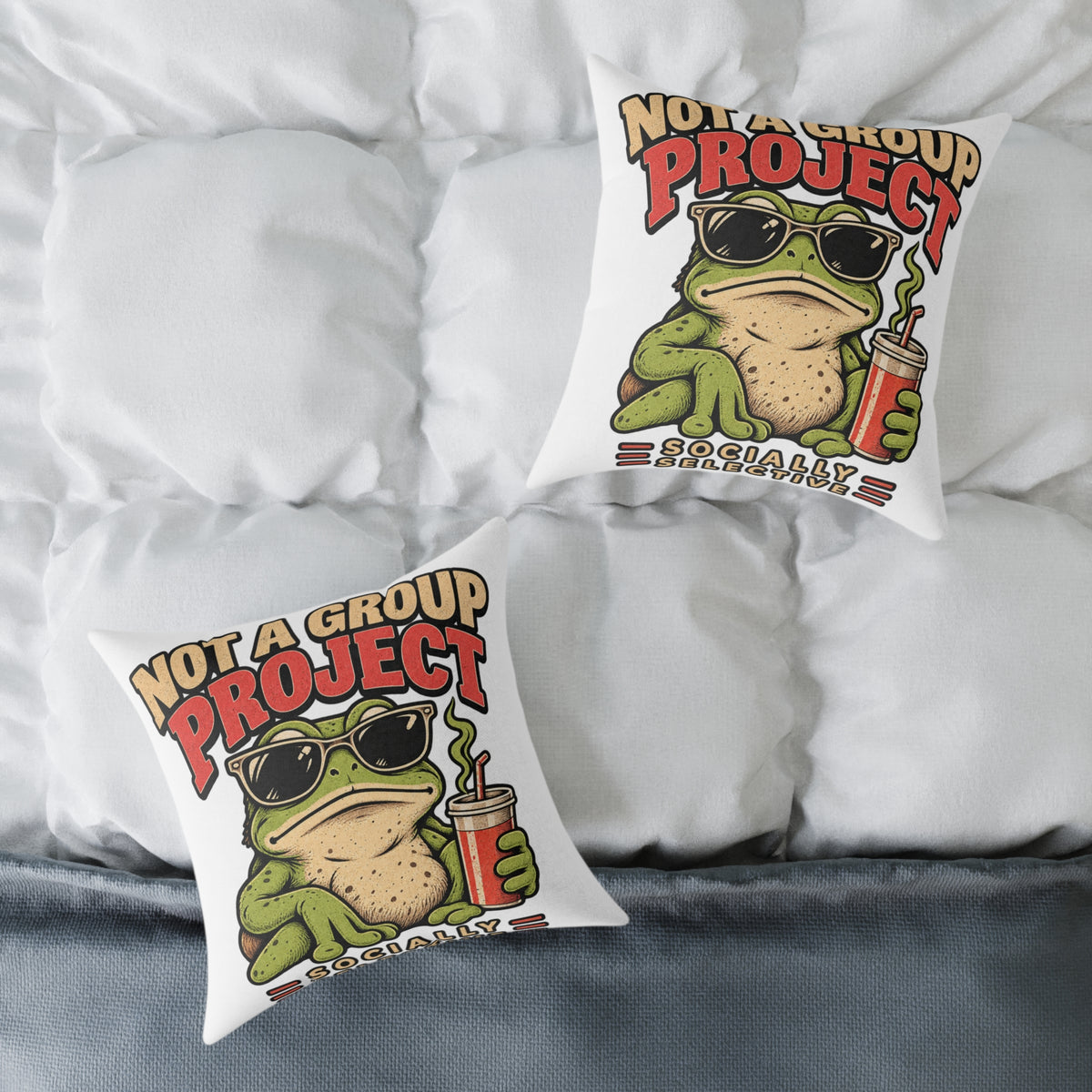 Not a Group Project Frog Pillow — Funny Introvert Decorative Throw Pillow