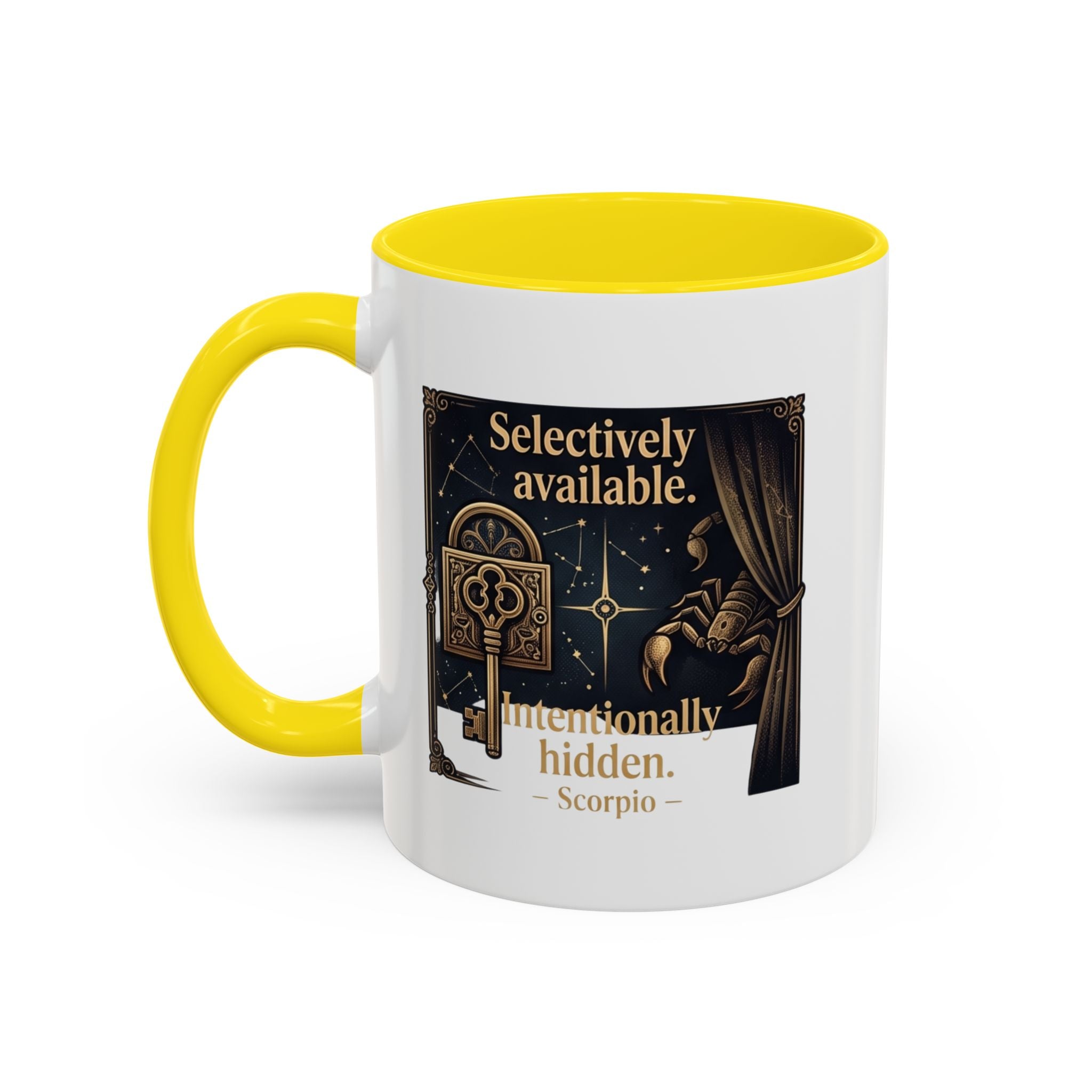 Scorpio Accent Coffee Mug — "Selectively Available, Intentionally Hidden" Zodiac Gift