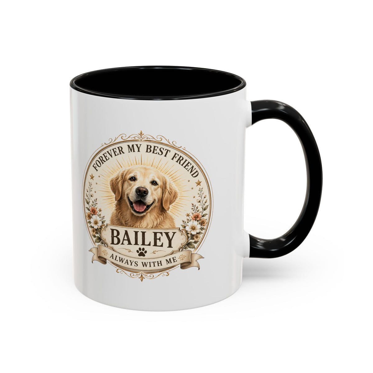 Milo Bailey Dog Dad Mom Golden Retriever Memorial Coffee Mug – "Forever My Best Friend" Personalized Name Accent Mug