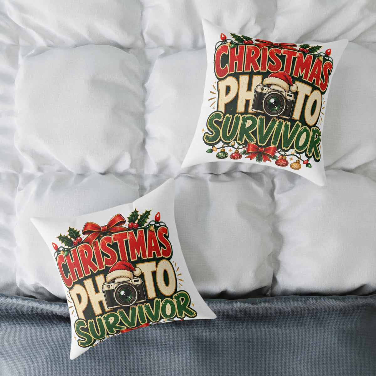 Christmas Photo Survivor Pillow — Holiday Camera Photographer Gift