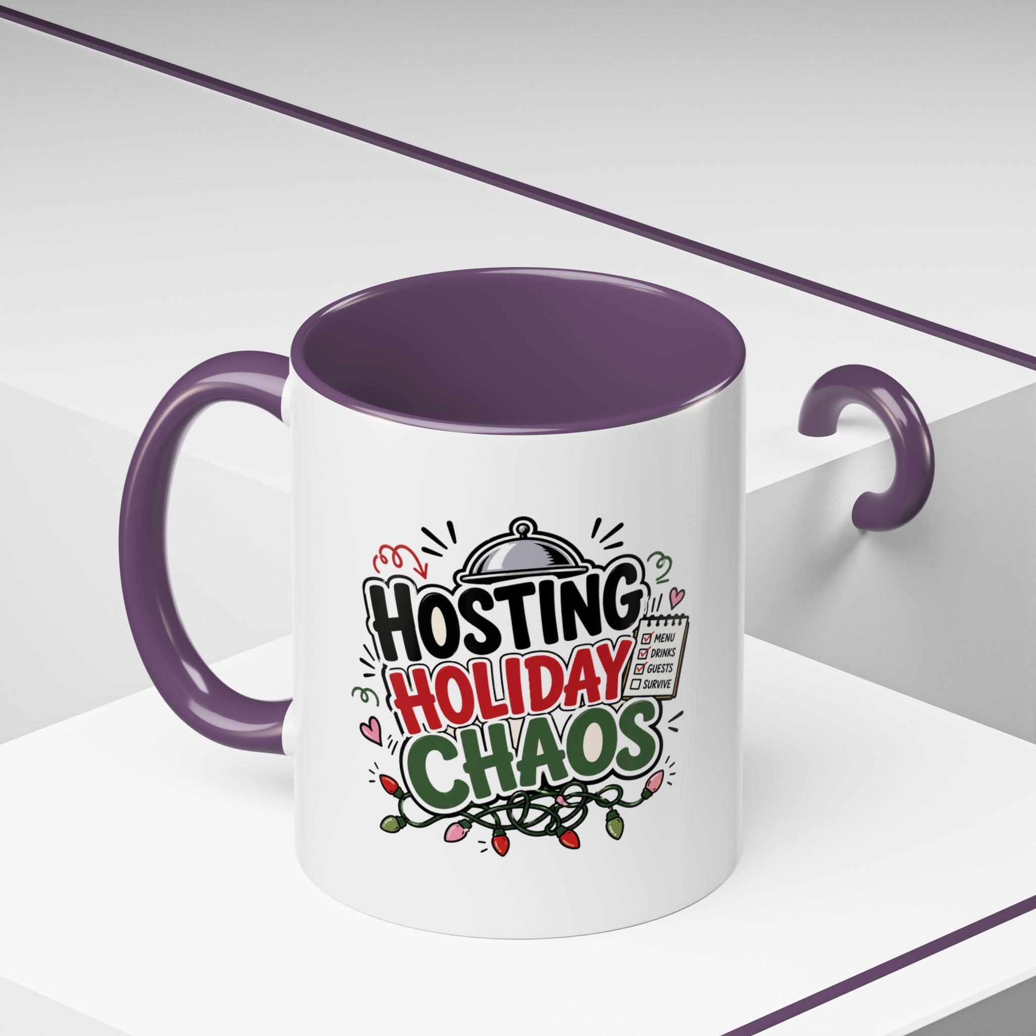 Modern Day Christmas Hosting Holiday Chaos Accent Coffee Mug — "Hosting Holiday Chaos" Funny Christmas Coffee Cup