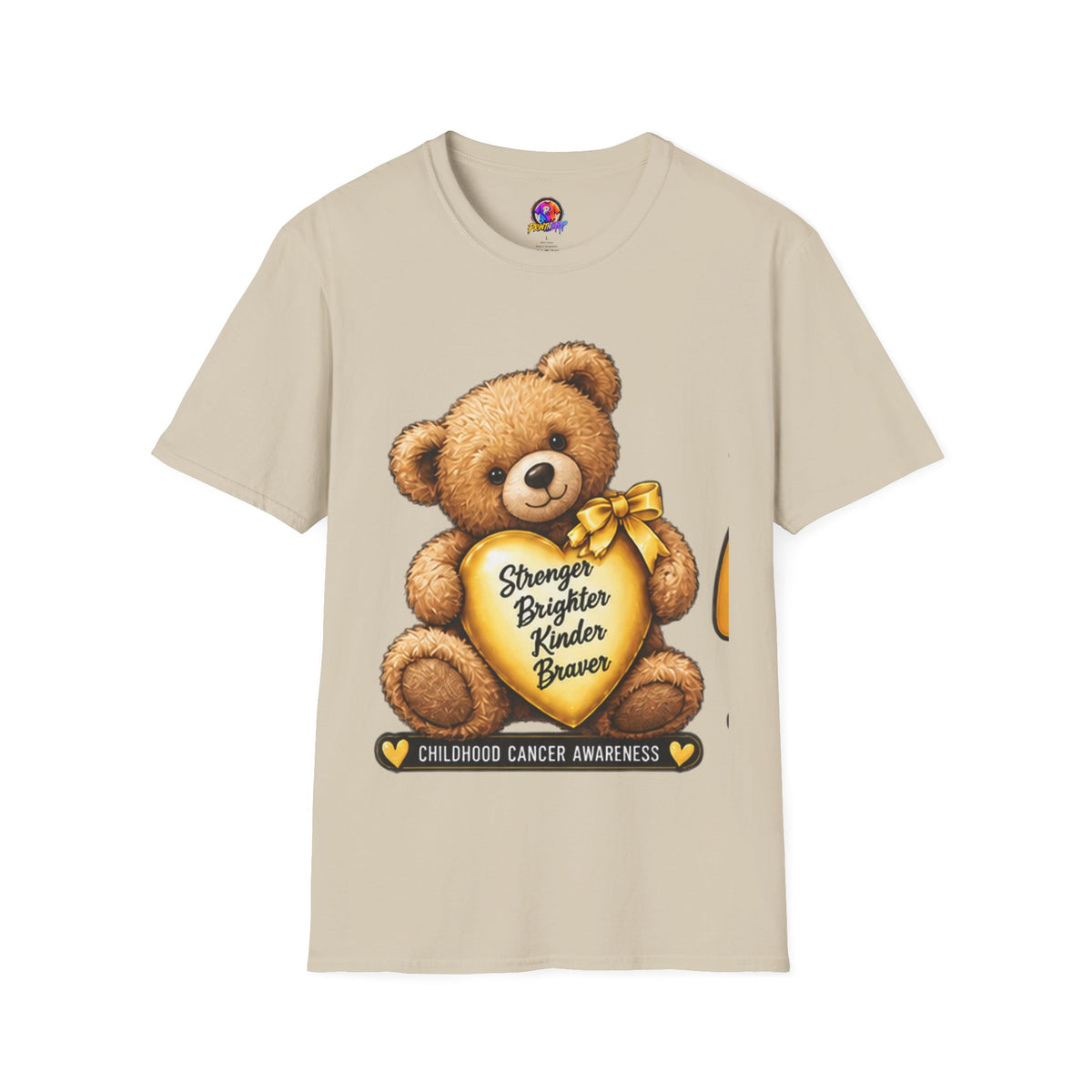 Childhood Cancer Awareness Teddy T-Shirt — "Stronger Brighter Kinder Braver"