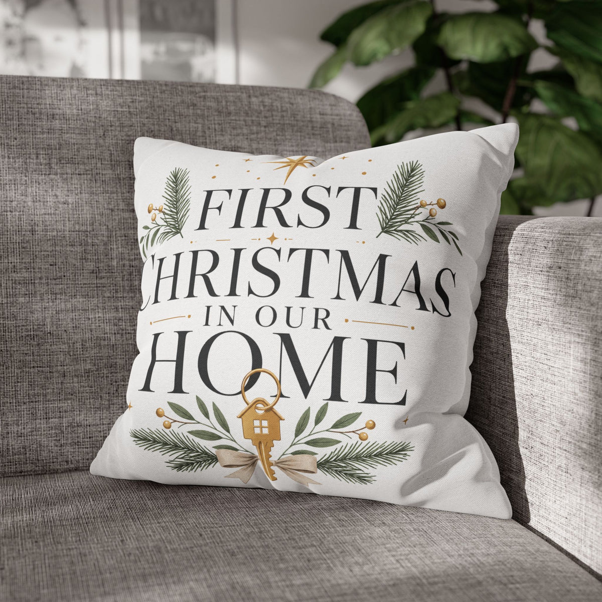 First Christmas In Our Home Pillowcase — Holiday Decorative Throw Pillow Cover