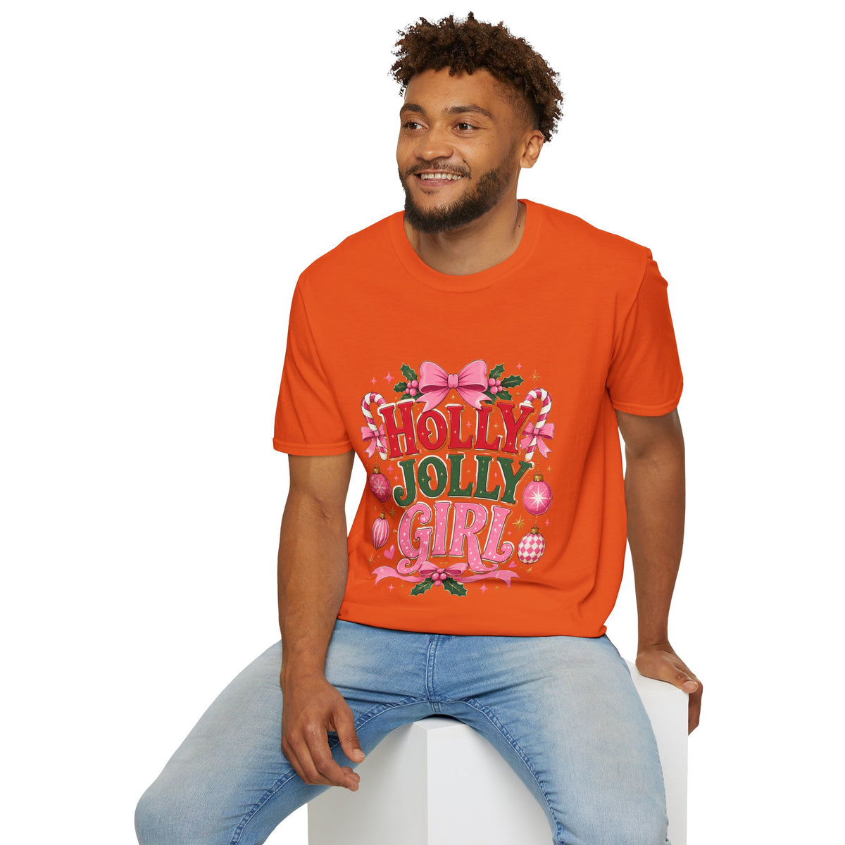 Holly Jolly Girl T-Shirt — Pink Holiday Graphic Tee