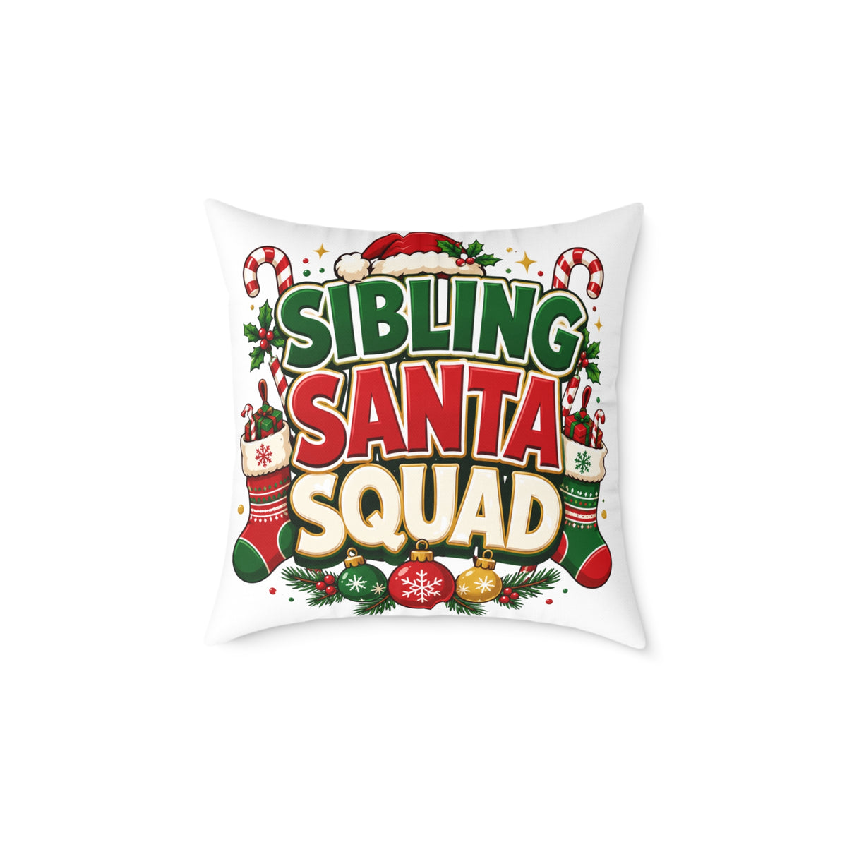 Christmas Sibling Santa Squad Pillow — Christmas Holiday Throw Pillow