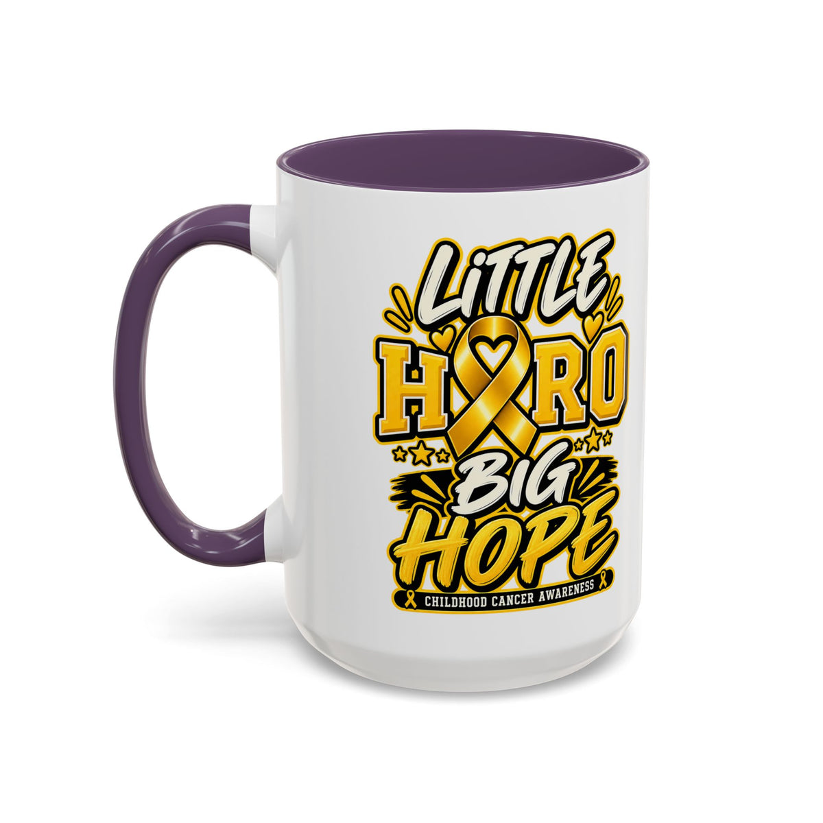 Little Hero Big Hope Coffee Mug — Childhood Cancer Awareness Accent Mug (11/15 oz)
