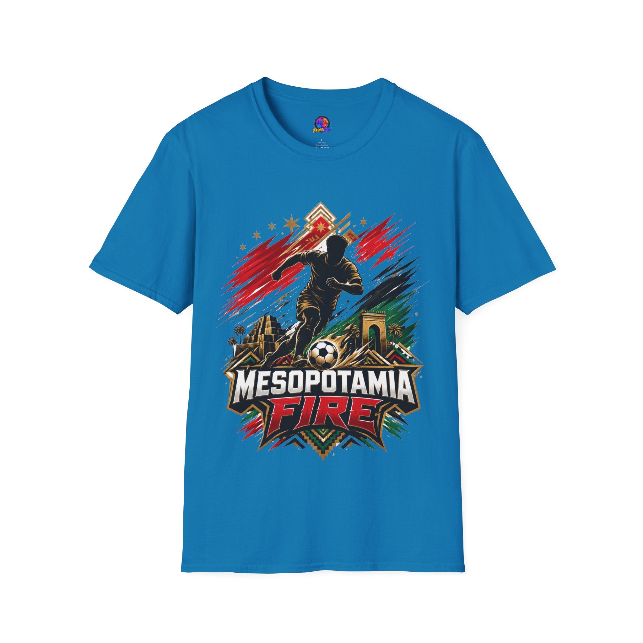 Iraq Mesopotamia Fire Soccer T-Shirt — Vintage Football Player Graphic Tee