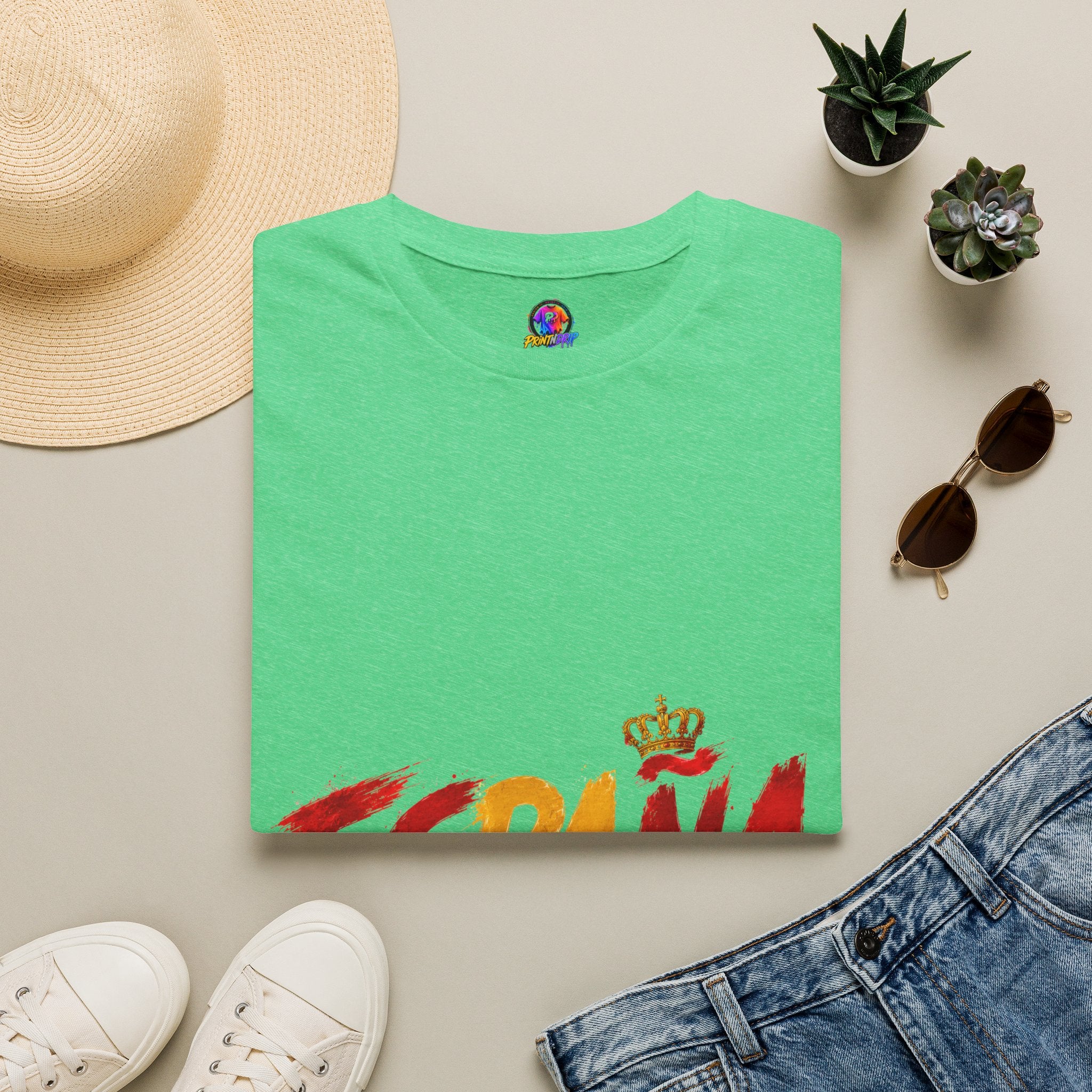 Spain  Graphic T-Shirt — Spanish Flag Brushstroke Design with Crown