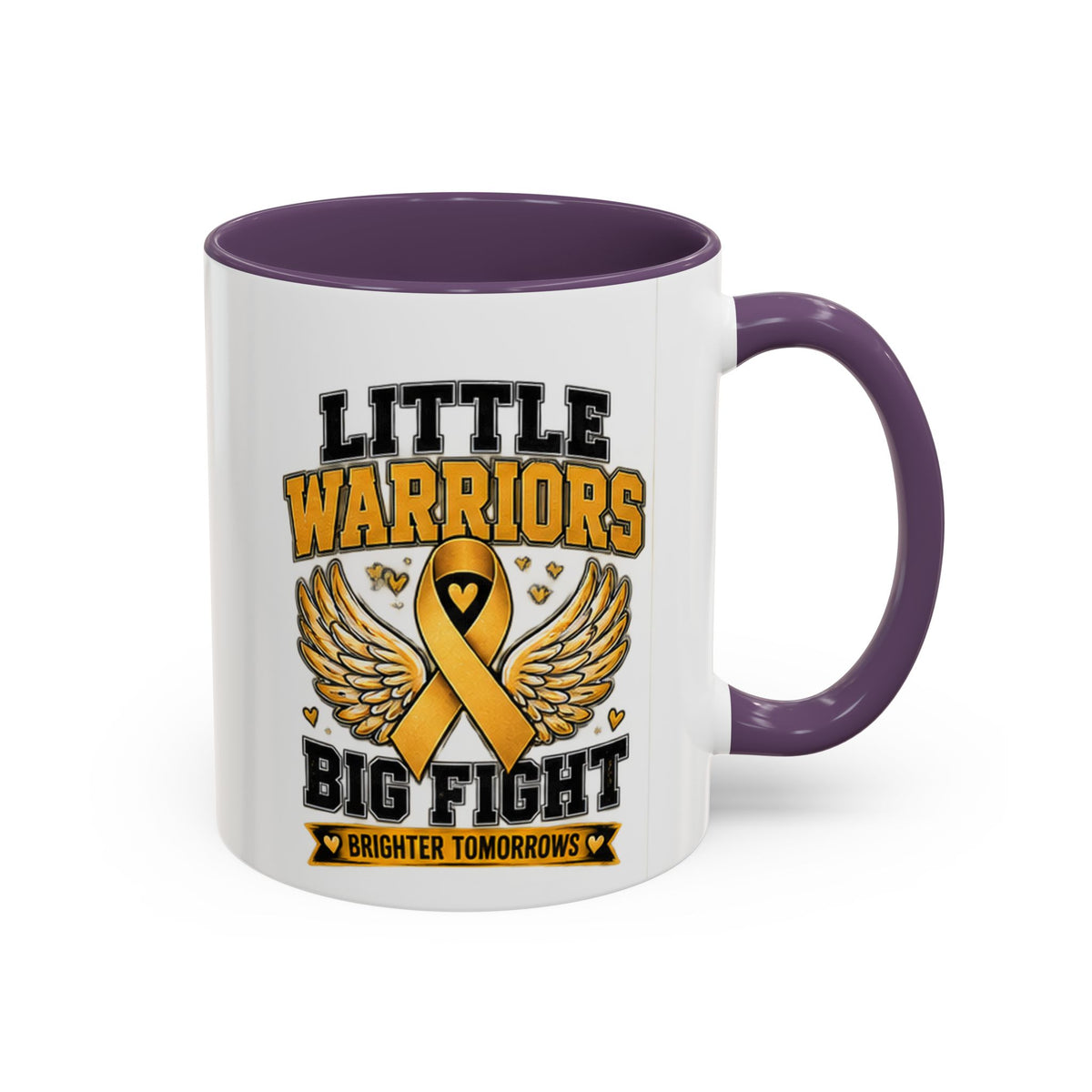Little Warriors Big Fight Childhood Cancer Awareness Coffee Mug — Gold Ribbon Support Accent Mug