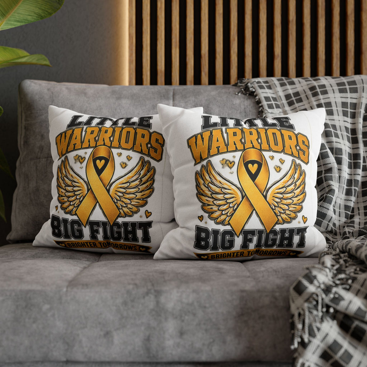 Champion Kids Pillow - "Little Warriors Big Fight" Childhood Cancer Awareness Throw Pillowcase