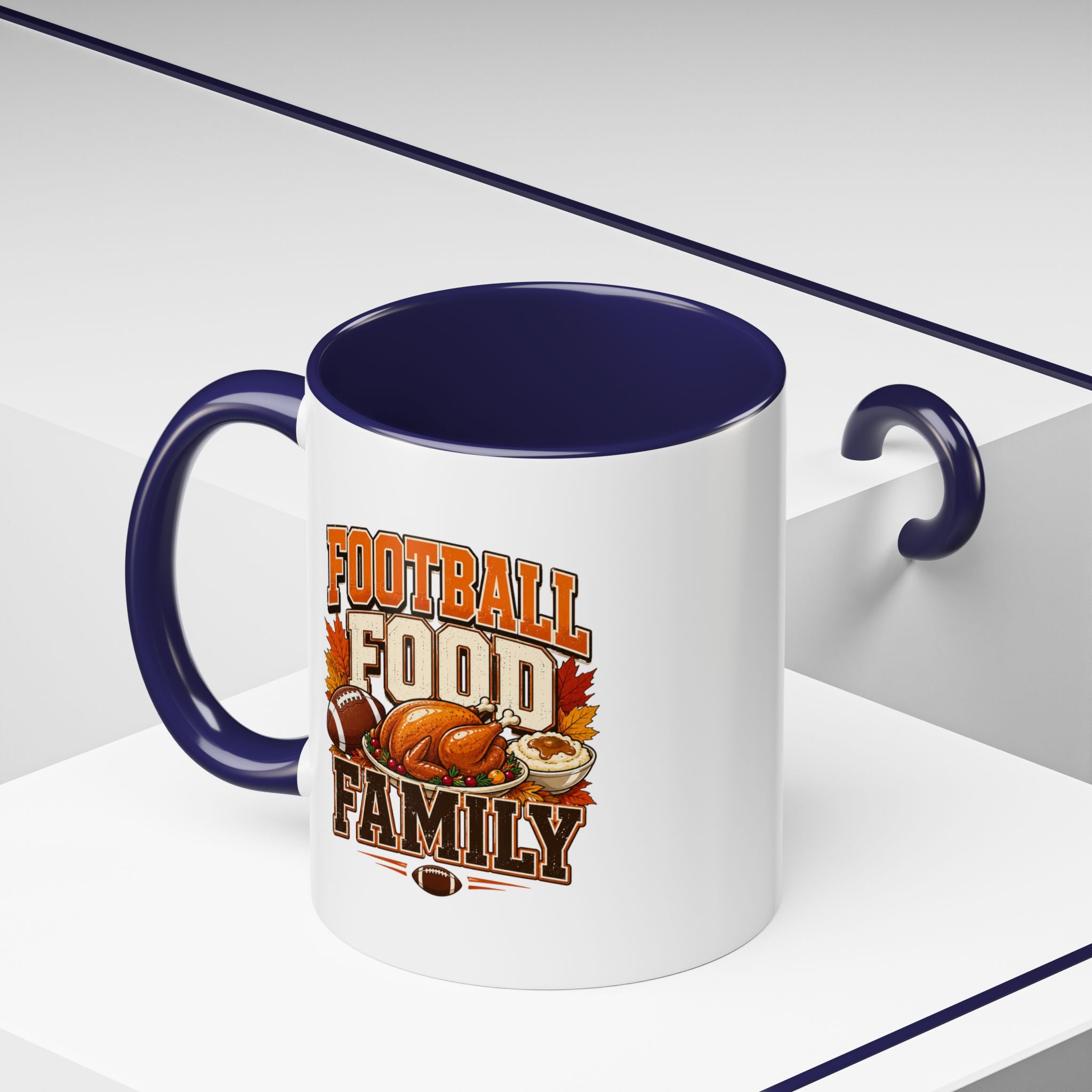 Thanksgiving Mug Football, Food & Family Coffee Mug — Thanksgiving Game Day Accent Mug