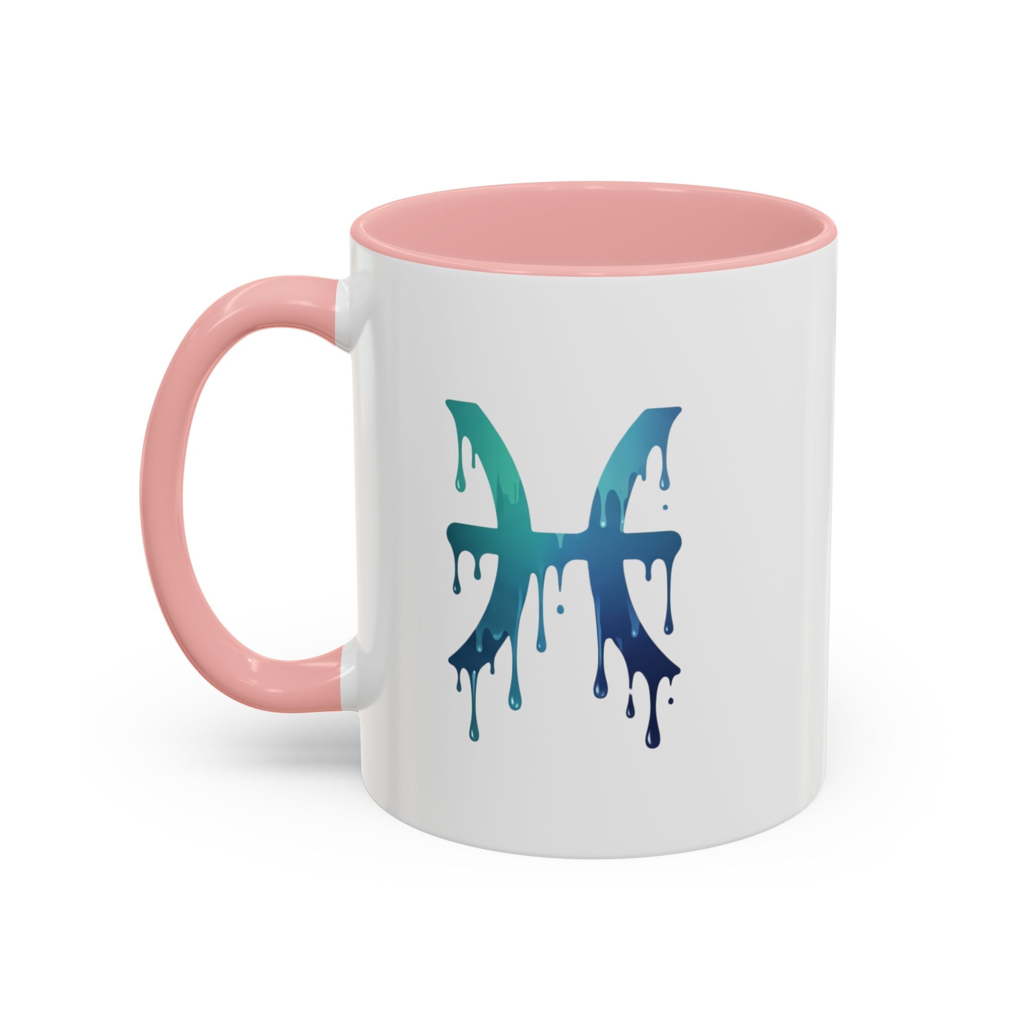 Pisces Zodiac Accent Coffee Mug — Dripping Teal Blue Astrology Gift