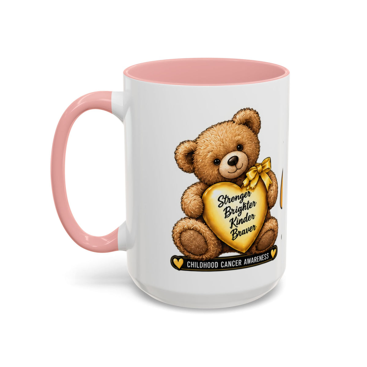 Gold Ribbon Teddy Bear Childhood Cancer Awareness Accent Mug (11/15oz)