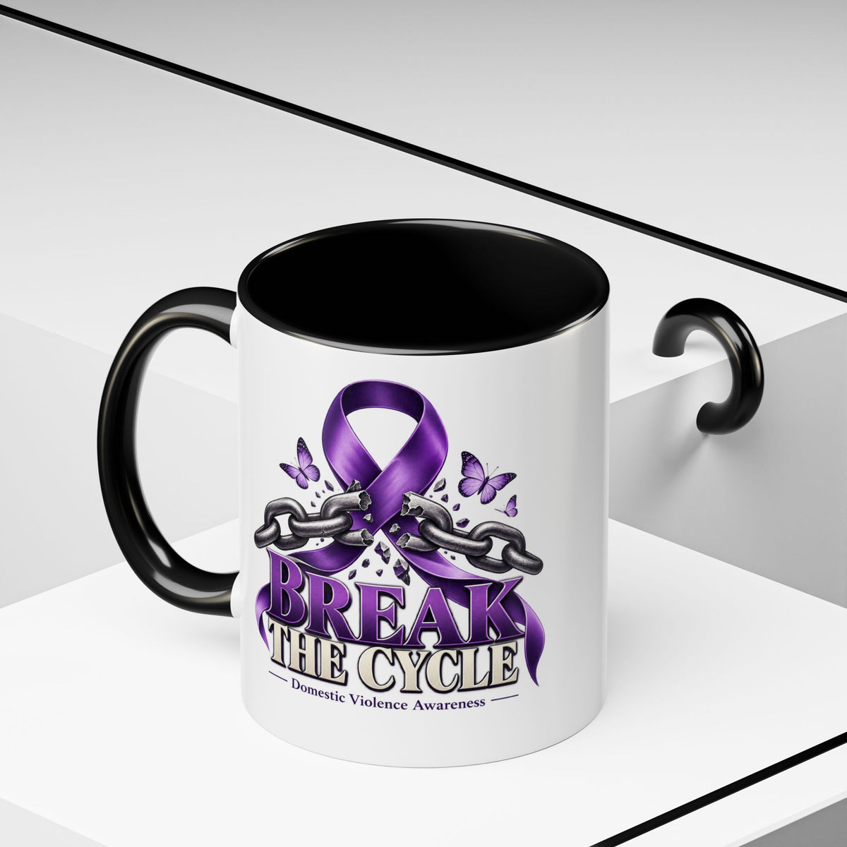 Break the Cycle Coffee Mug – Domestic Violence Awareness Purple Ribbon (11/15oz)