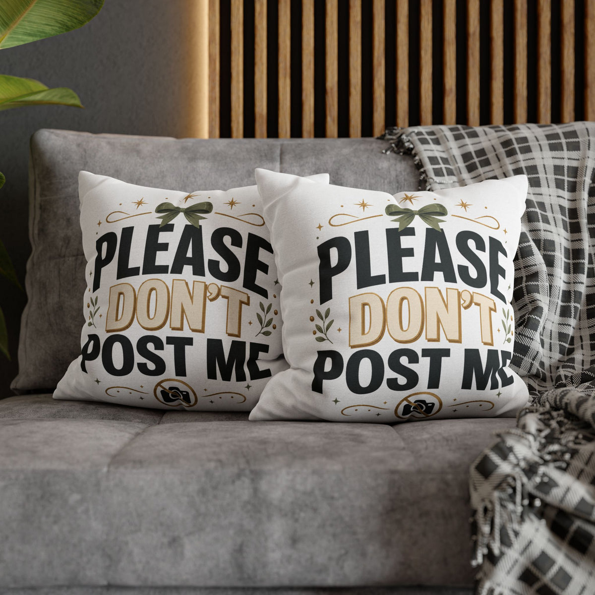 Christmas Please Don't Post Me Decorative Throw Pillowcase — Funny Privacy Photo Prop Cushion Cover