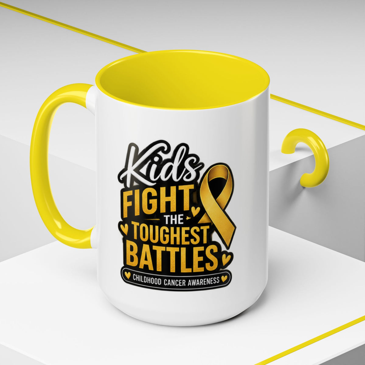 Childhood Cancer Awareness Accent Coffee Mug - "Kids Fight the Toughest Battles" (11/15oz)