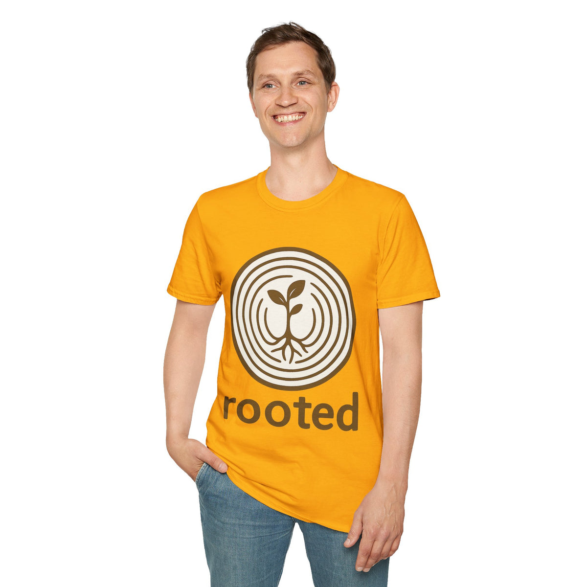"Rooted" Retro Tree Ring Sapling Tee - Minimalist Earthy Growth Nature White T-Shirt - Trending Now - September 2026