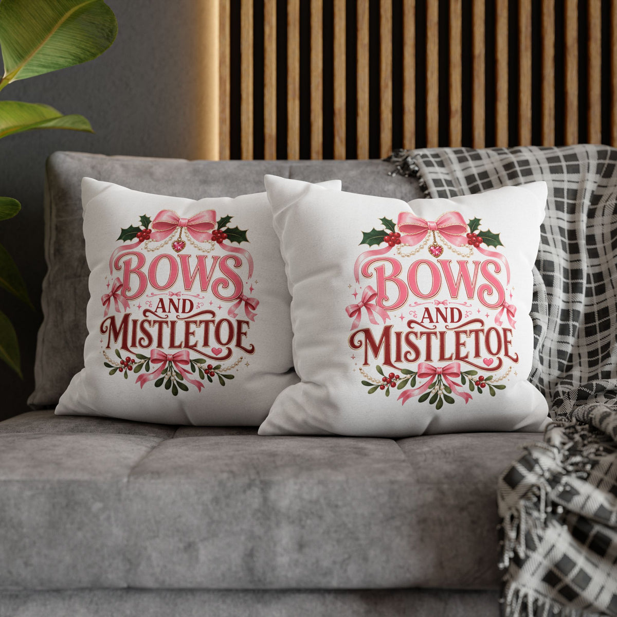 Christmas Pillowcase Bows and Mistletoe Christmas Pillow