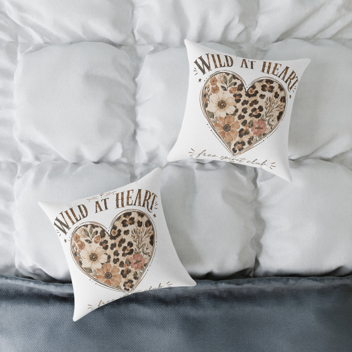 Wild at Heart Floral Leopard Heart Pillow  Milo Bailey Dog Dad Mom- Decorative Square Throw Pillow