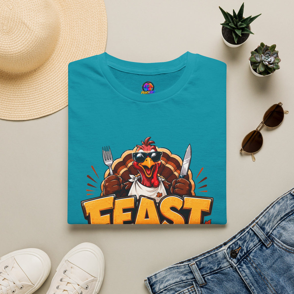 Thanksgiving T-Shirt Feast Mode T-Shirt — Funny Thanksgiving Turkey Graphic Tee