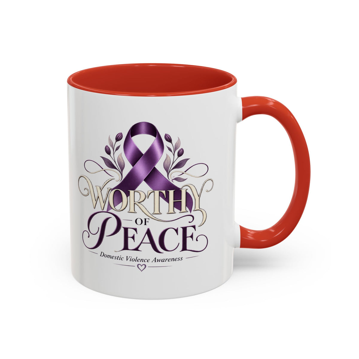 Worth of Peace Accent Coffee Mug — Domestic Violence Awareness Ribbon (11/15oz)