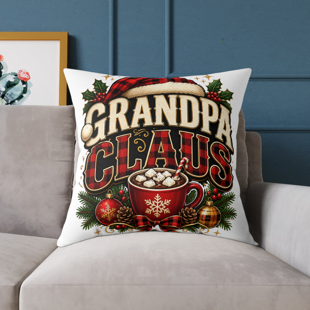 Grandpa Claus Christmas Throw Pillow — Festive Holiday Decorative Cushion