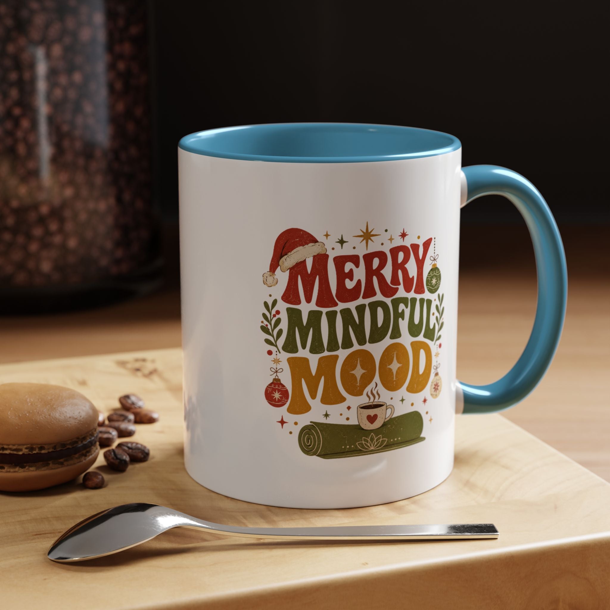Modern Day Christmas Merry Mindful Mood Coffee Mug — Holiday Yoga & Relaxation Gift