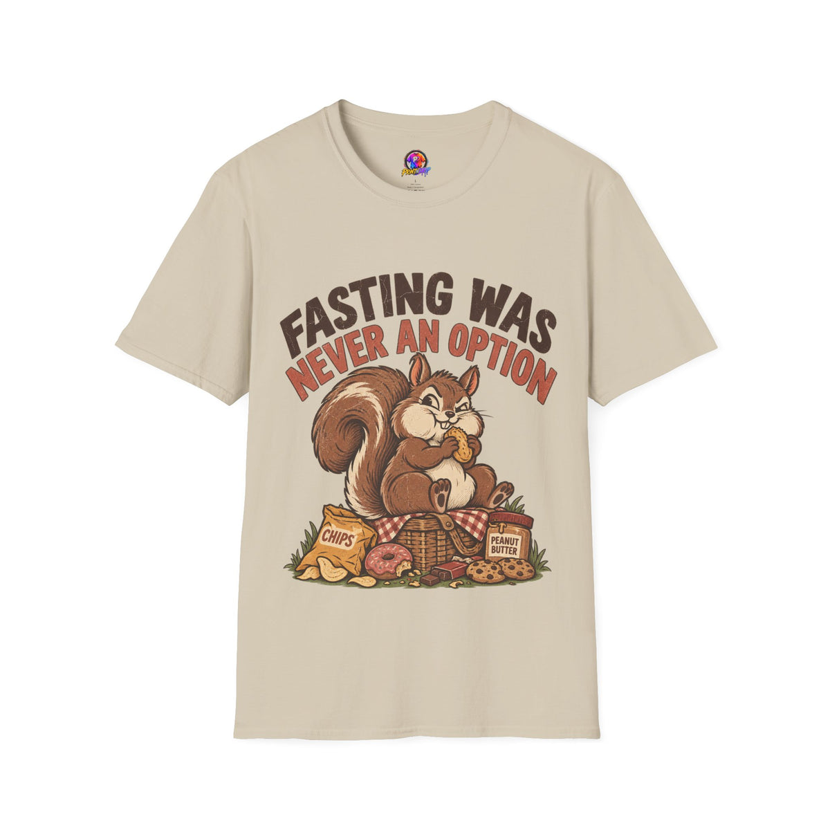 Fasting Was Never an Option T-Shirt — Funny Squirrel Eating Snacks Tee