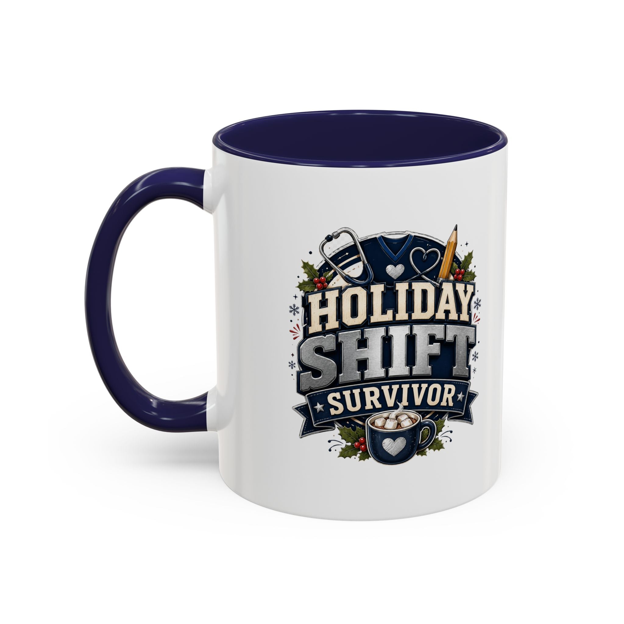 Modern Day Christmas Holiday Shift Survivor Accent Coffee Mug – Nurse & Healthcare Worker Gift