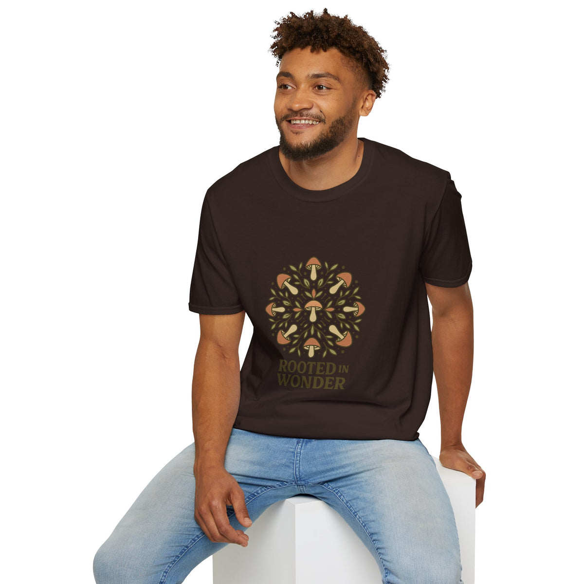 Mushroom Mandala T-Shirt — "Rooted in Wonder" Botanical Graphic Tee