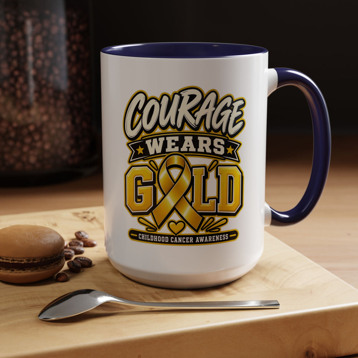 Courage Wears Gold Coffee Mug — Childhood Cancer Awareness Tea Cup