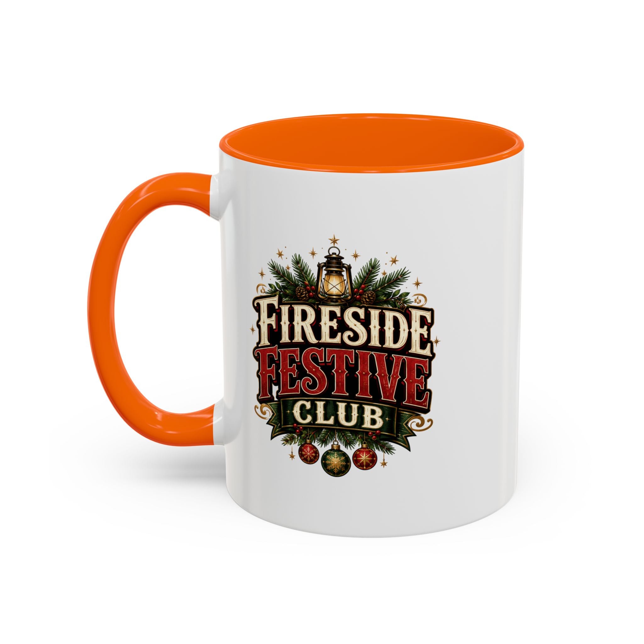 Fireside Festive Club Accent Coffee Mug — Holiday Christmas Hot Cocoa Gift
