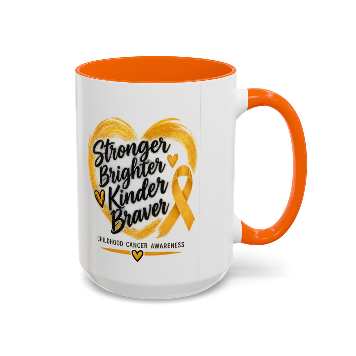 Childhood Cancer Awareness Accent Coffee Mug — "Stronger Brighter Kinder Braver"