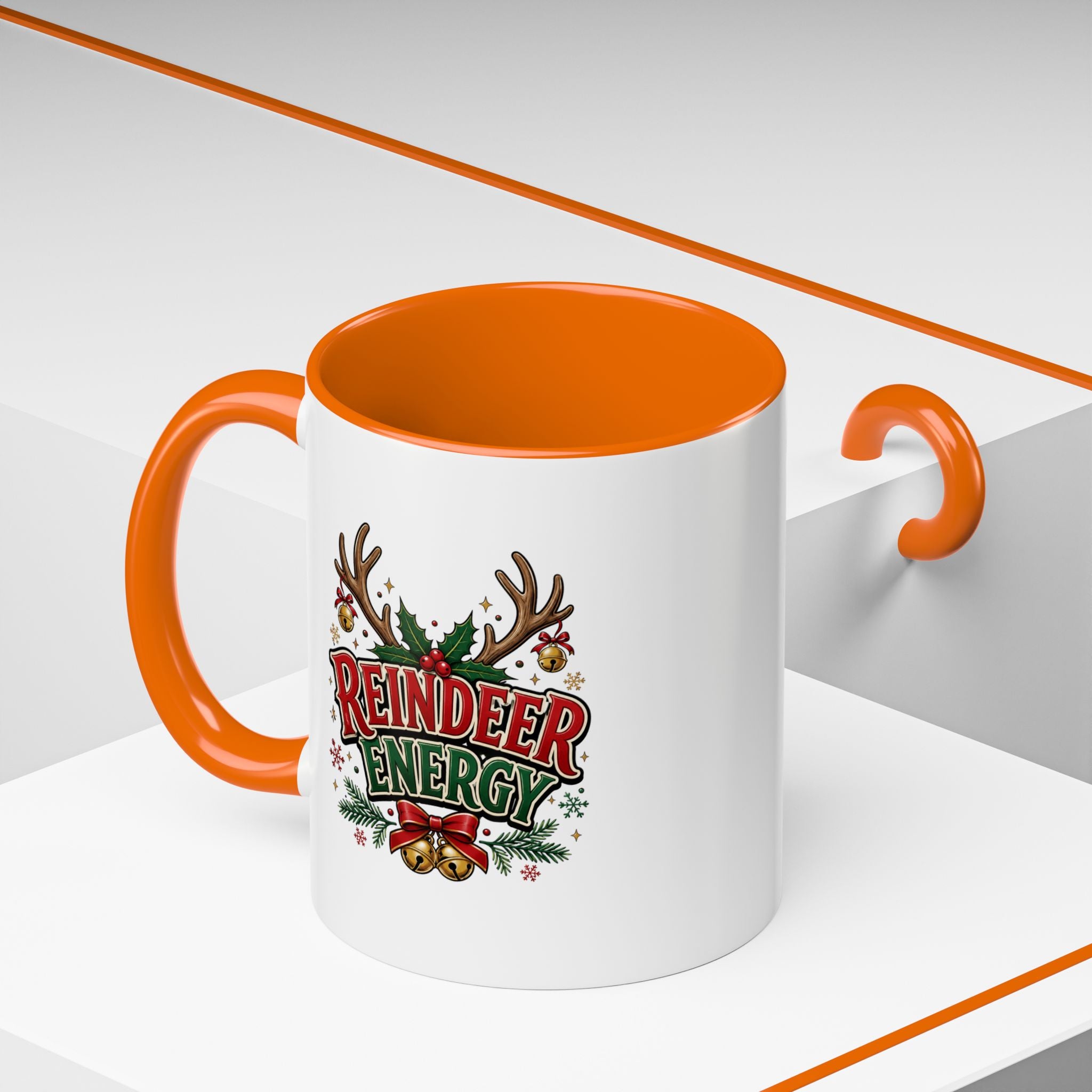 Reindeer Energy Coffee Mug – Holiday Christmas Antlers & Bells Accent Mug