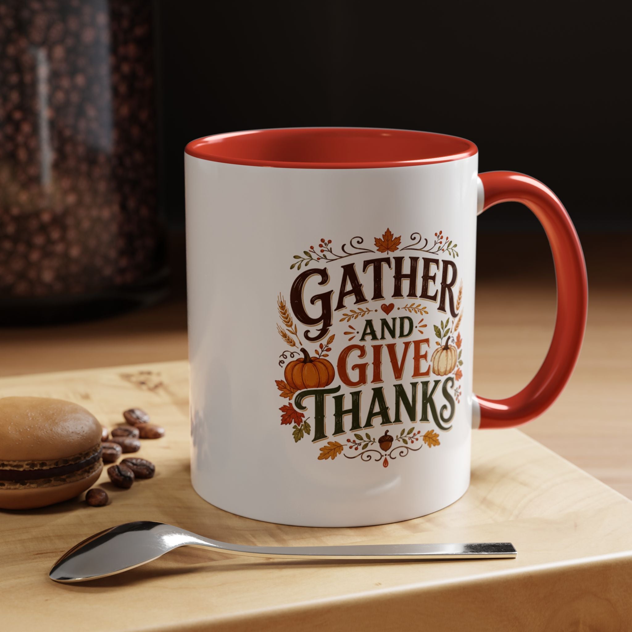 Thanksgiving Mug Gather and Give Thanks Coffee Mug — Thanksgiving Accent Mug
