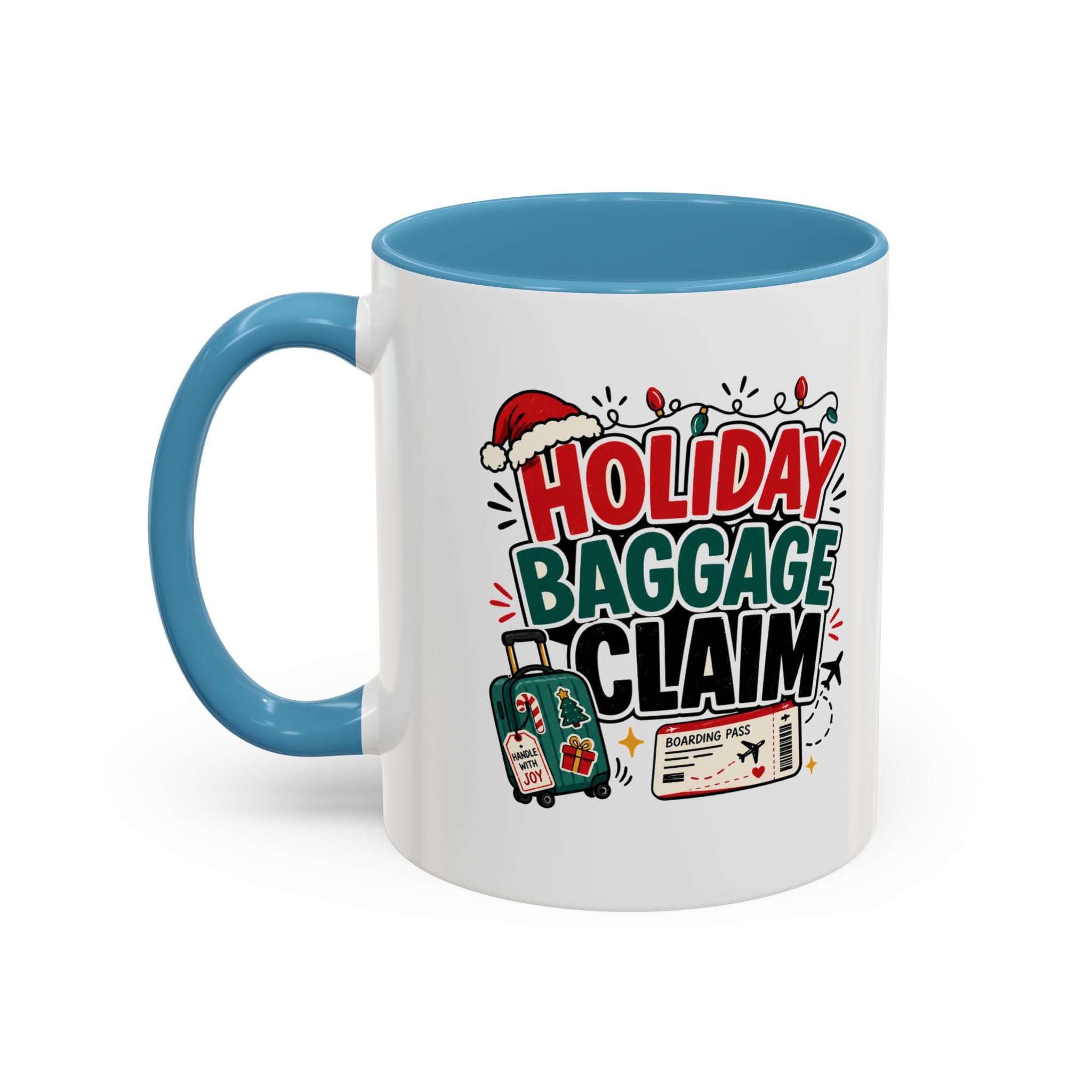 Modern Day Christmas Holiday Baggage Claim Coffee Mug — Funny Christmas Travel Gift (11/15oz)
