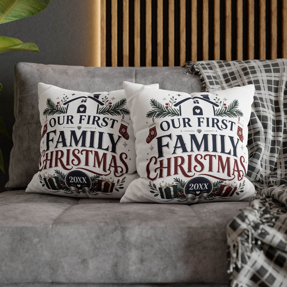 Our First Family Christmas Pillowcase – Personalized 20XX Holiday Decor