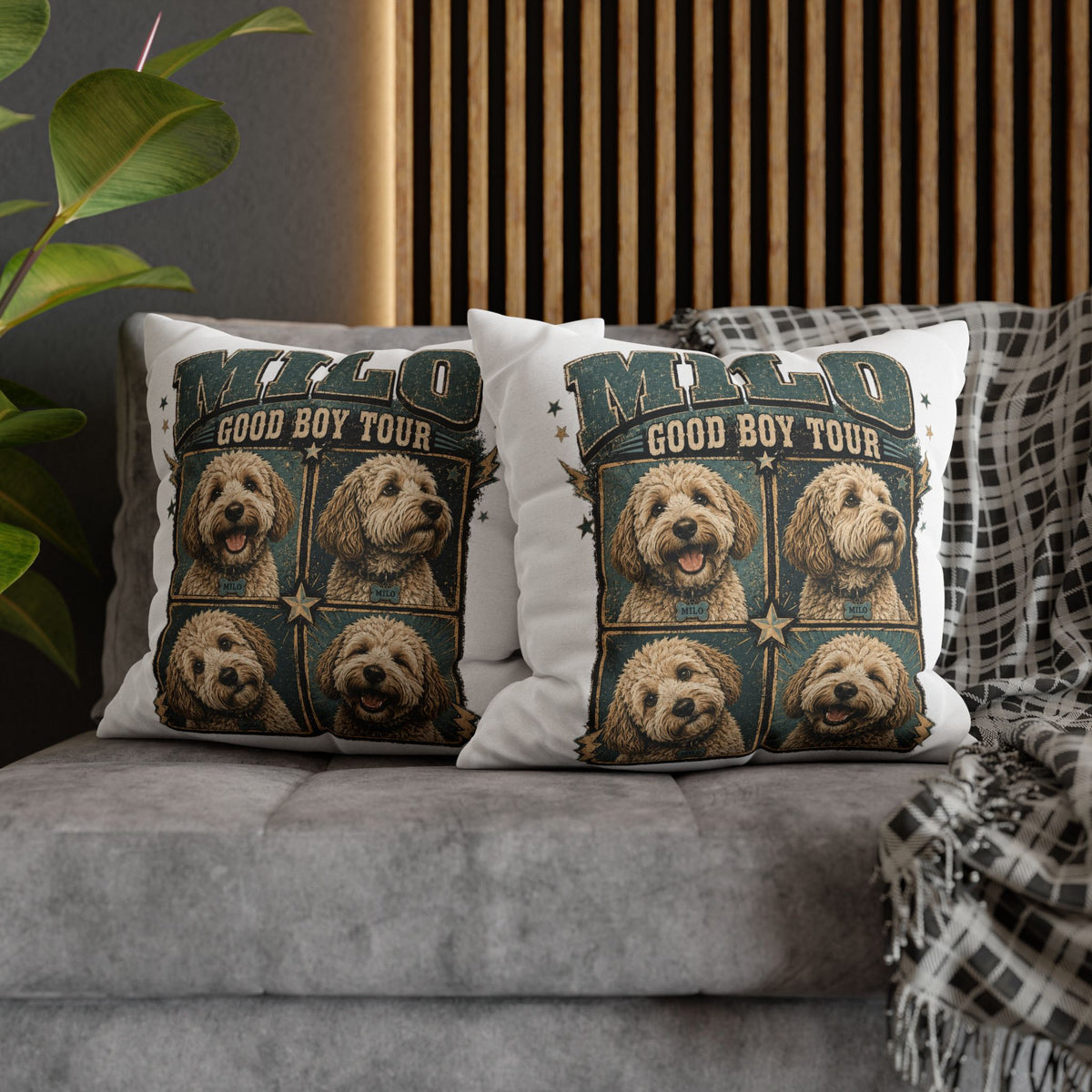 Dog Pillowcase— "MILO Good Boy Tour" Spun Polyester Throw Pillowcase Milo Bailey Dog Dad Mom
